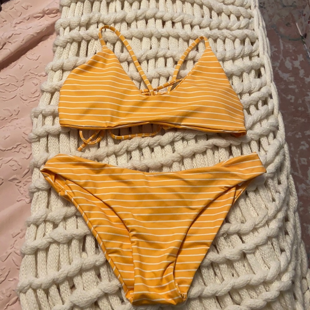 Yellow striped tie back bikini from Shein